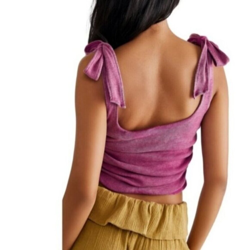 Free People ✦ Boulevard Tank ✦ Dragonfruit Pink Tie Straps Ruched Bodice XS NWOT - Picture 3 of 11